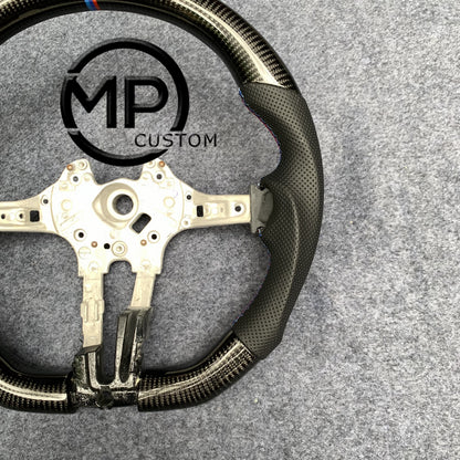 MPCUSTOM Fit For BMW BMW M2 F87 M3 F80 M4 F82 F83 M5 F10 M6 F06 F12 F13 X5 M F85 X6 M F86 carbon fiber steering wheel black perforated leather BMW three-color center line