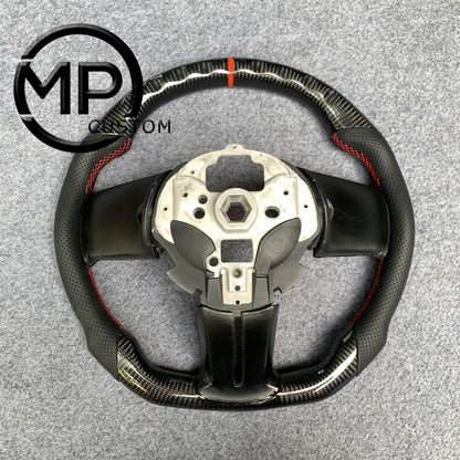 MPCUSTOM Fit For Ford mustang 2010-2014 gt GT500 shelby gloss carbon fiber steering wheel black perforated leather red center line