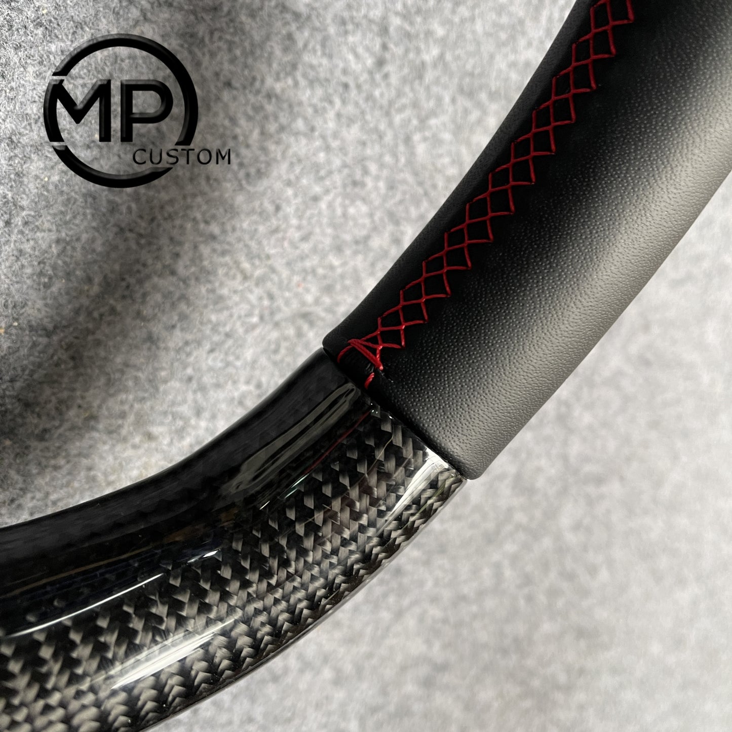 MPCUSTOM Fit For Chevrolet Corvette C6 Z06 2006-2011 carbon fiber steering wheel black smooth leather red center line