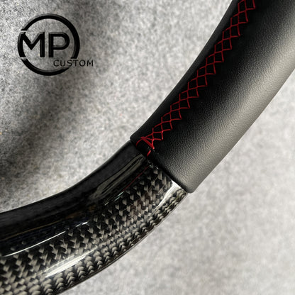 MPCUSTOM Fit For Chevrolet Corvette C6 Z06 2006-2011 carbon fiber steering wheel black smooth leather red center line