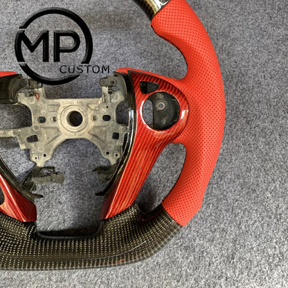 MPCUSTOM Fit For Honda 9th gen Accord SPORT 4 DOOR SEDAN 2013-2017/Crosstour 2013-2015/Ridgeline 2017-2020 carbon fiber steering wheel red perforated leather red center line