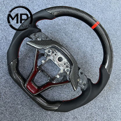 MPCUSTOM Fit For Honda 10th gen Accord/EXL EX LX 2018-2022/Insight 2019-2021 carbon fiber steering wheel black perforated leather red center line