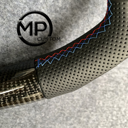MPCUSTOM Fit For BMW BMW M2 F87 M3 F80 M4 F82 F83 M5 F10 M6 F06 F12 F13 X5 M F85 X6 M F86 carbon fiber steering wheel black perforated leather BMW three-color center line