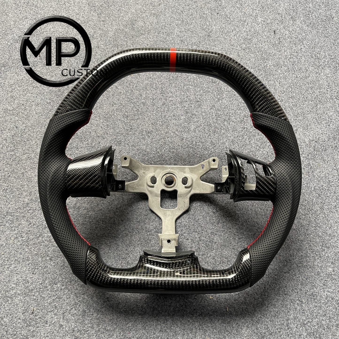 MPCUSTOM Fit For Chevrolet Corvette C6 Z06 2006-2011 carbon fiber steering wheel black smooth leather red center line