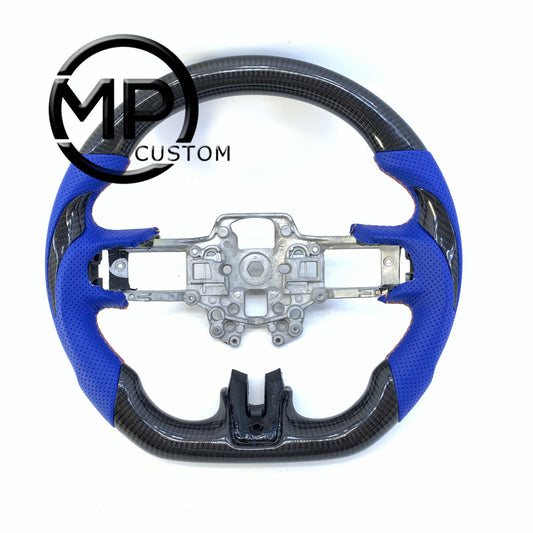 MPCUSTOM Fit For Ford mustang SHELBY GT350R 2018-2023 EcoBoost/GENUINE2018-2021 gloss carbon fiber steering wheel blue perforated leather thumb grips