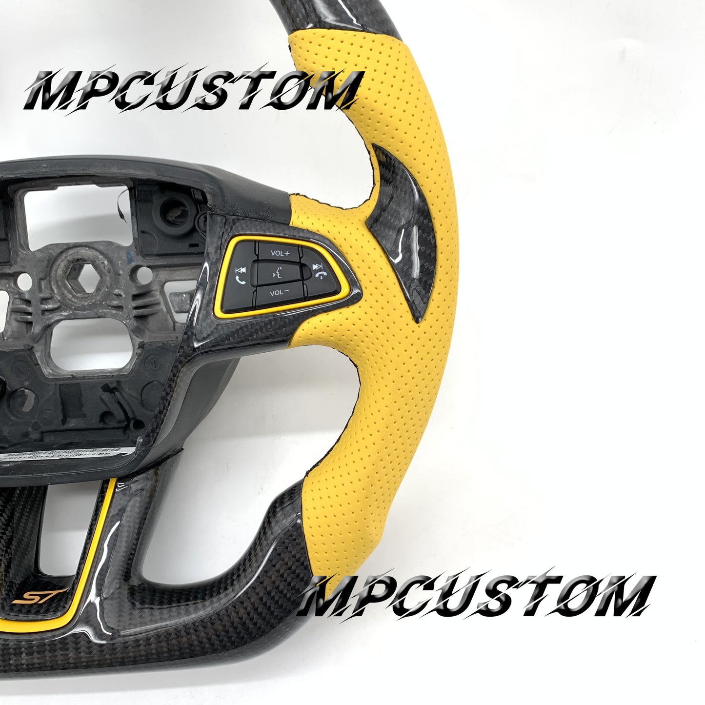 Mpcustom for Ford Focus MK3 ST RS carbon fiber steering wheel yellow perforated leather
