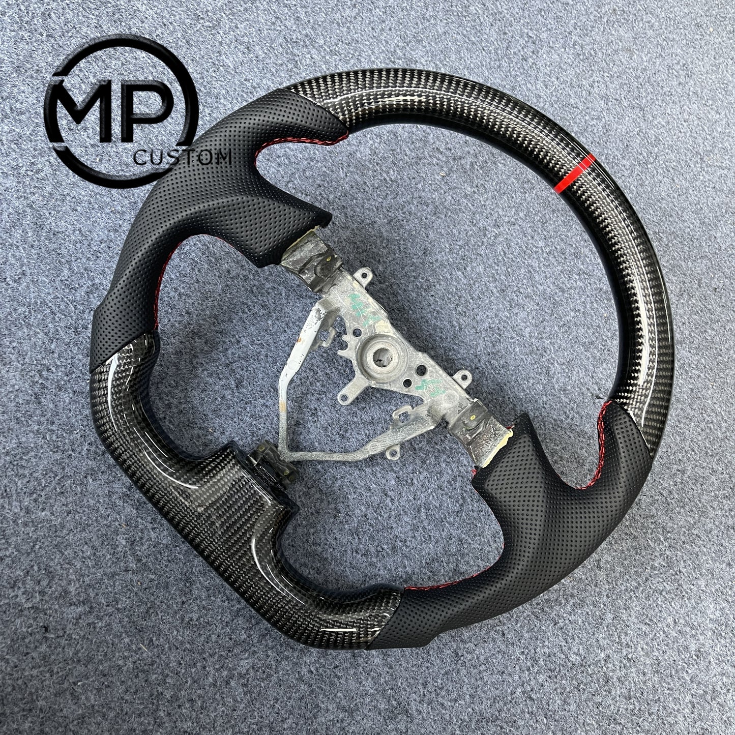 MPCUSTOM Fit For Subaru 2003-2007 WRX STI/2005-2007 Legacy carbon fiber steering wheel black perforated leather red center line