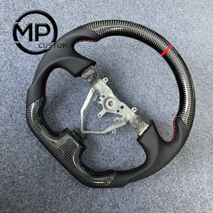 MPCUSTOM Fit For Subaru 2003-2007 WRX STI/2005-2007 Legacy carbon fiber steering wheel black perforated leather red center line