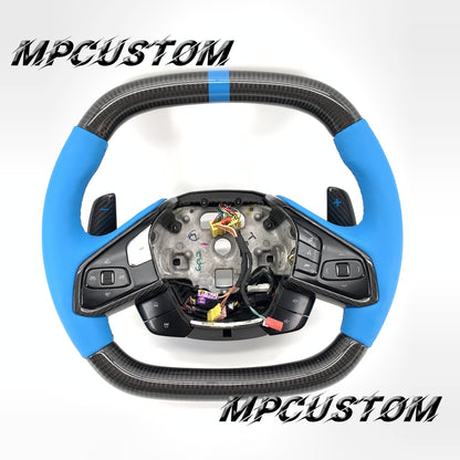 Mpcustom for Chevrolet Corvette C8 2020+ carbon fiber steering wheel blue perforated leather