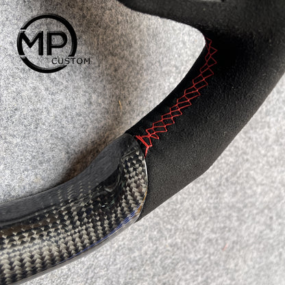 MPCUSTOM Fit For Subaru Impreza /WRX /STI/ Multifunction 2008 - 2014/Forester 2008-2012/Legacy 2008-2010/Outback 2008-2009/Exiga 2009 carbon fiber steering wheel black perforated leather red center line