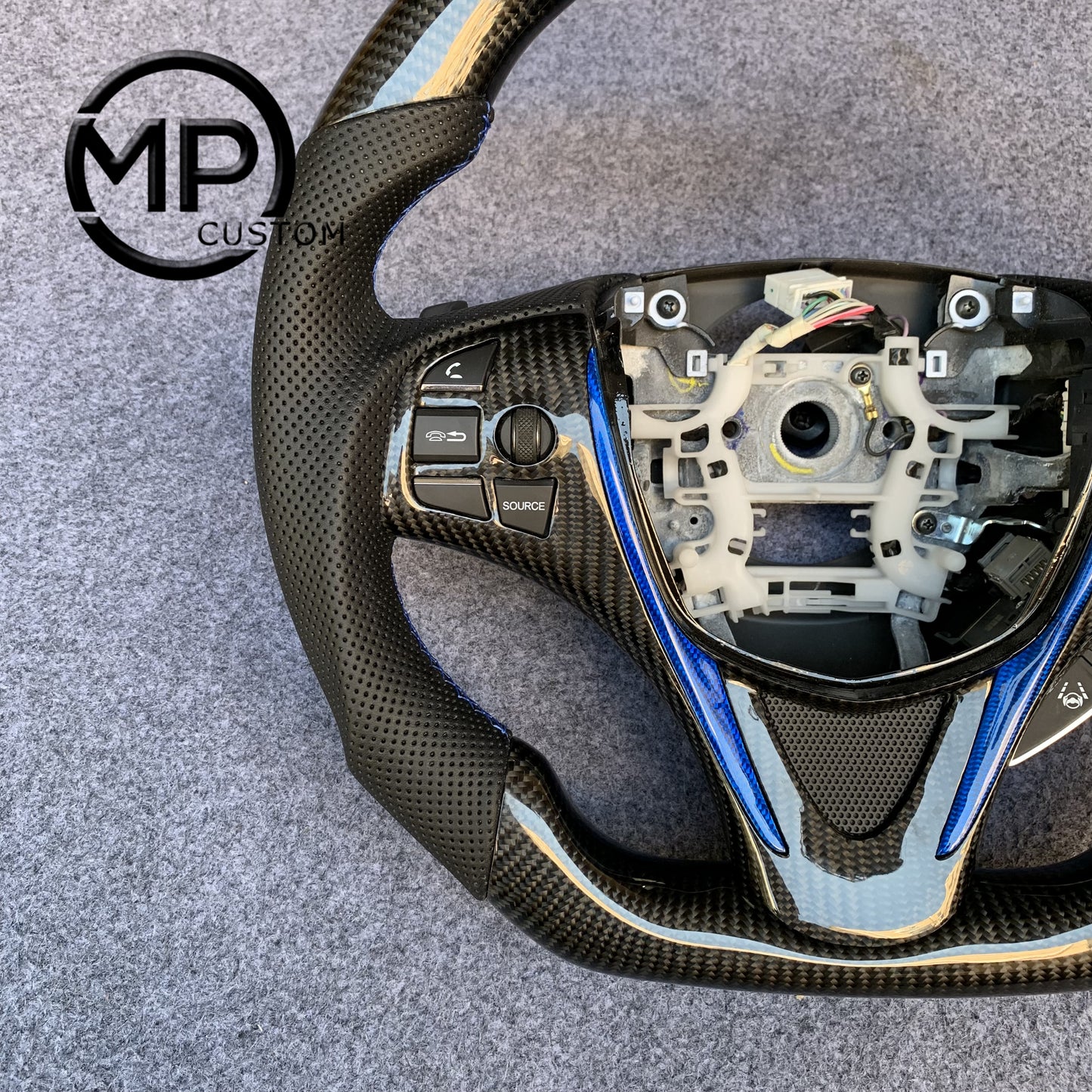 MPCUSTOM Fit For Acura MDX 2018-2022/TLX TYPE S 2015-2018 carbon fiber steering wheel black perforated leather blue center line
