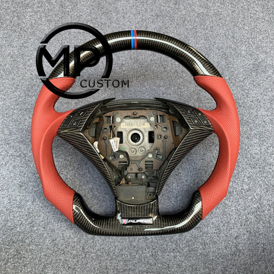 MPCUSTOM Fit For 2004 BMW E60 530i/E60  carbon fiber steering wheel red perforated leather BMW three-color center line