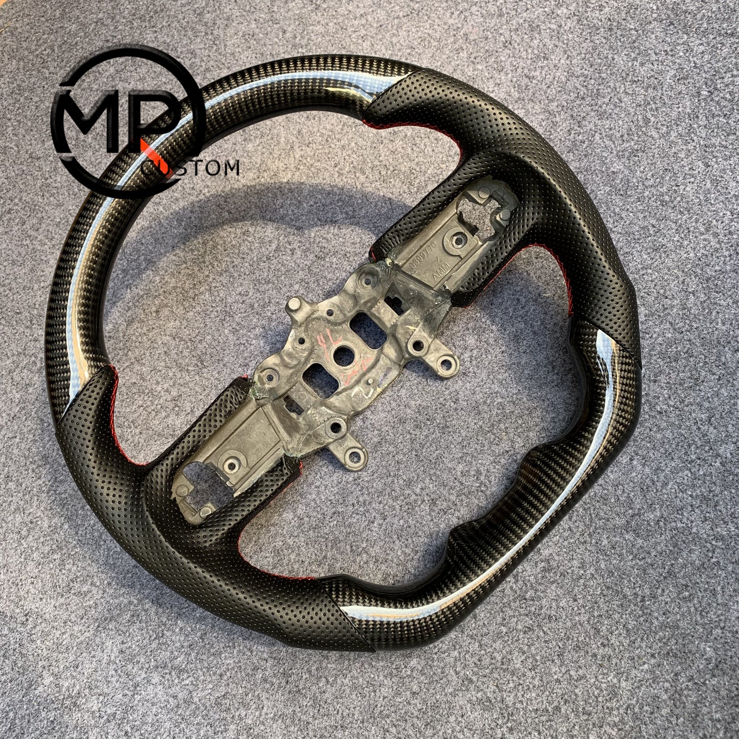 MPCUSTOM Fit For 2018-2025 Jeep JL JR Wrangler/Gladiator carbon fiber steering wheel black perforated leather red center line