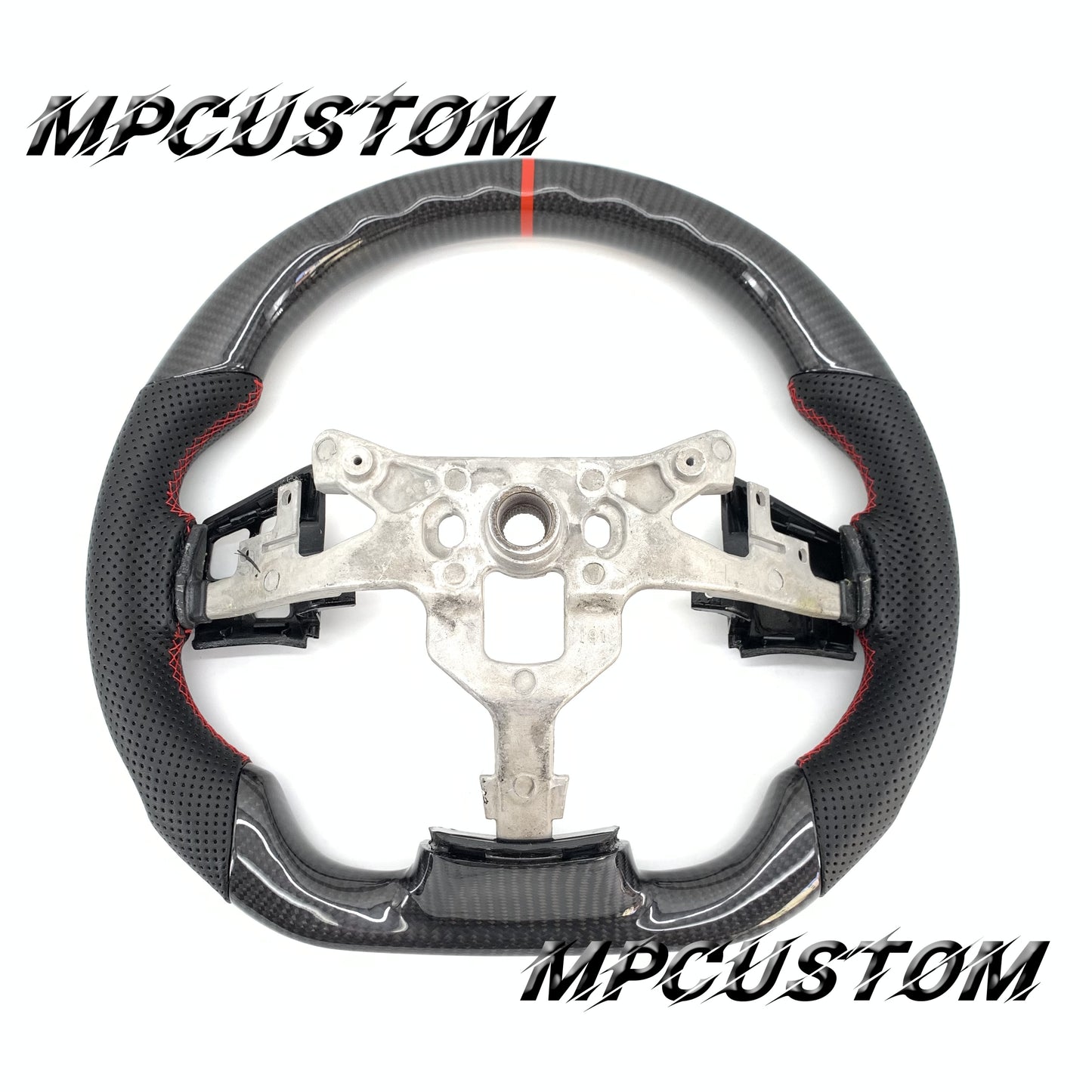 Mpcustom for Chevrolet Corvette C6 ZR1 Z06 carbon fiber steering wheel red stripe line and red stitching and round top