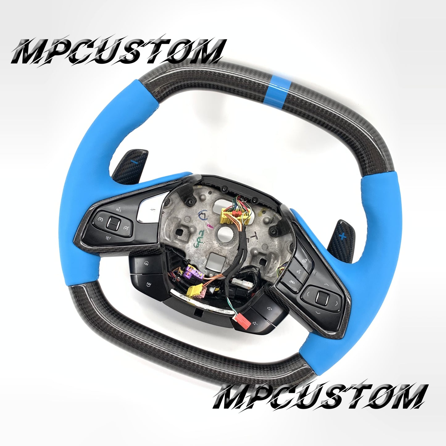 Mpcustom for Chevrolet Corvette C8 2020+ carbon fiber steering wheel blue stripe line