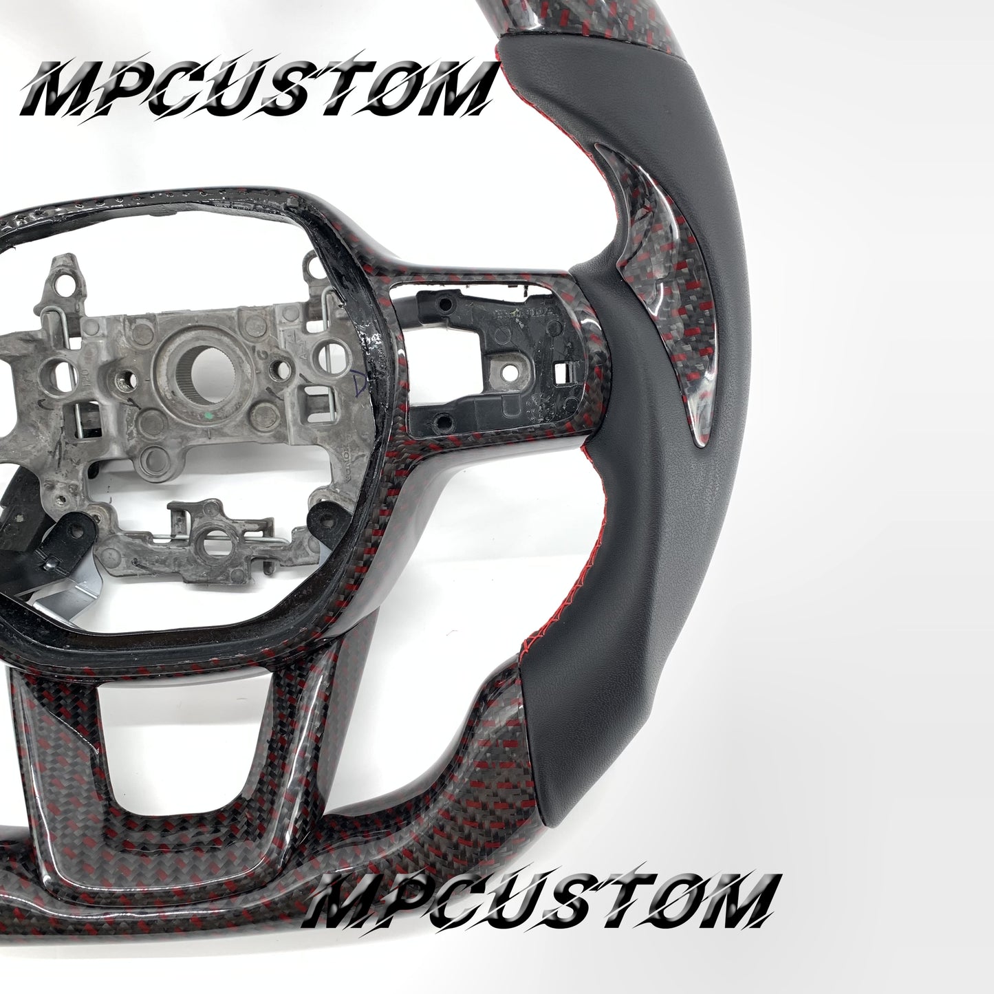 Mpcustom for Honda 11th gen Civic carbon fiber steering wheel red stripe line and red stitching