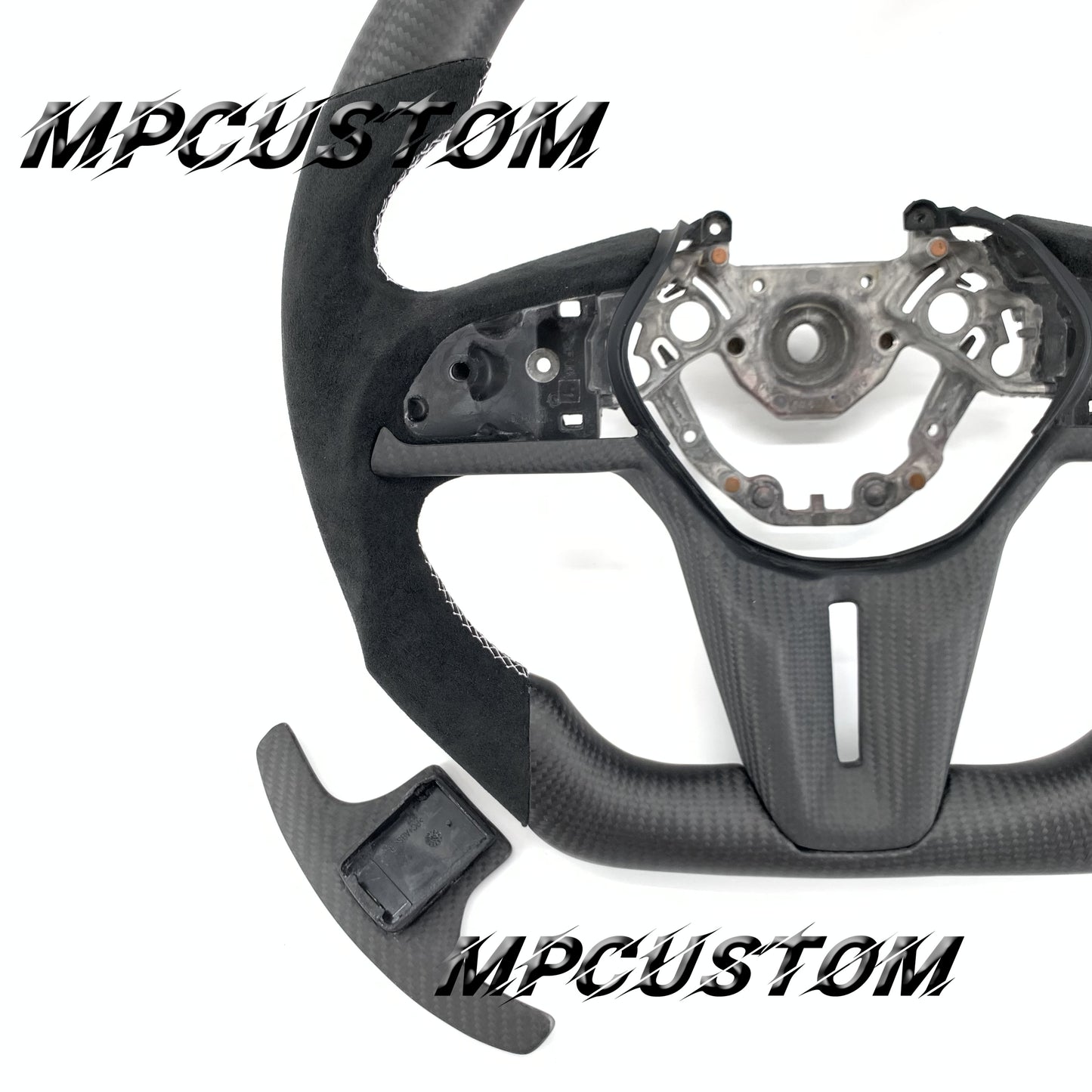 Mpcustom for Nissan GTR R35 2017+ carbon fiber steering wheel white stitching