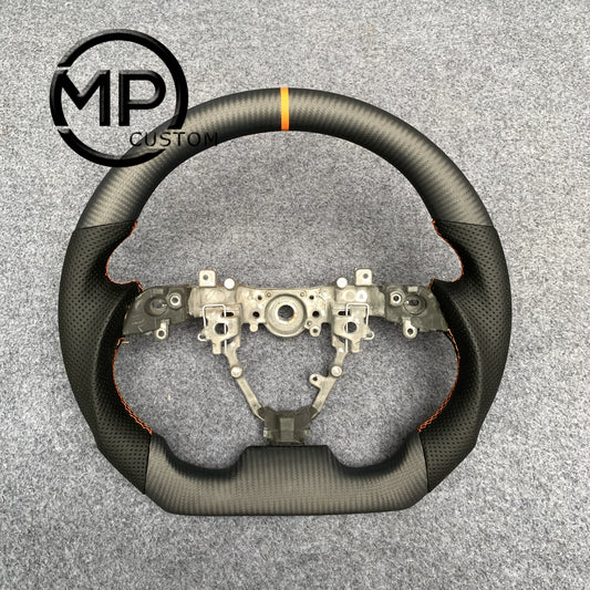 MPCUSTOM Fit For Toyota IQ carbon fiber steering wheel black perforated leather yellow center line
