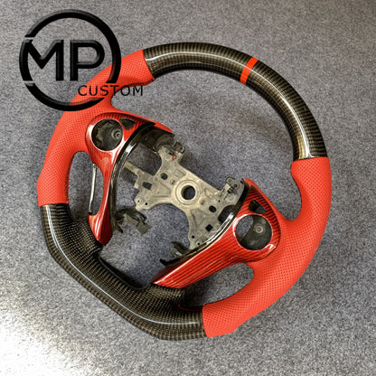 MPCUSTOM Fit For Honda 9th gen Accord SPORT 4 DOOR SEDAN 2013-2017/Crosstour 2013-2015/Ridgeline 2017-2020 carbon fiber steering wheel red perforated leather red center line