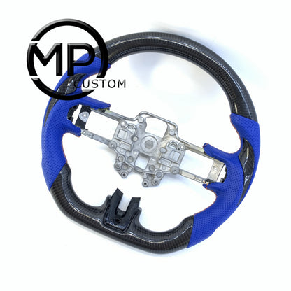 MPCUSTOM Fit For Ford mustang SHELBY GT350R 2018-2023 EcoBoost/GENUINE2018-2021 gloss carbon fiber steering wheel blue perforated leather thumb grips