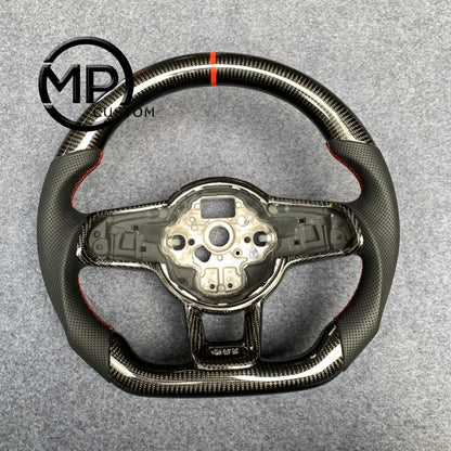 MPCUSTOM Fit For Volkswagen Golf 7 GTI Golf R MK7 VW Polo GTI Scirocco 2015 2016 carbon fiber steering wheel black perforated leather red center line