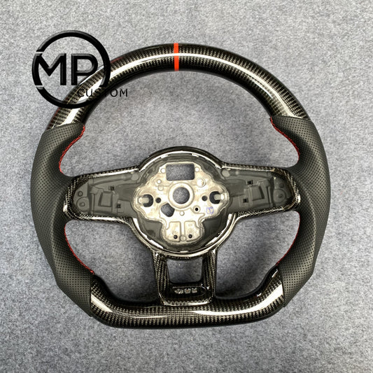 MPCUSTOM Fit For Volkswagen Golf 7 GTI Golf R MK7 VW Polo GTI Scirocco 2015 2016 carbon fiber steering wheel black perforated leather red center line