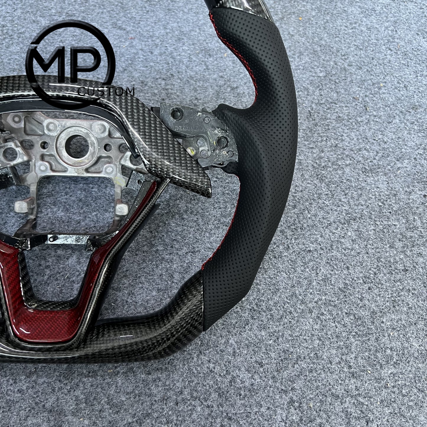 MPCUSTOM Fit For Honda 10th gen Accord/EXL EX LX 2018-2022/Insight 2019-2021 carbon fiber steering wheel black perforated leather red center line