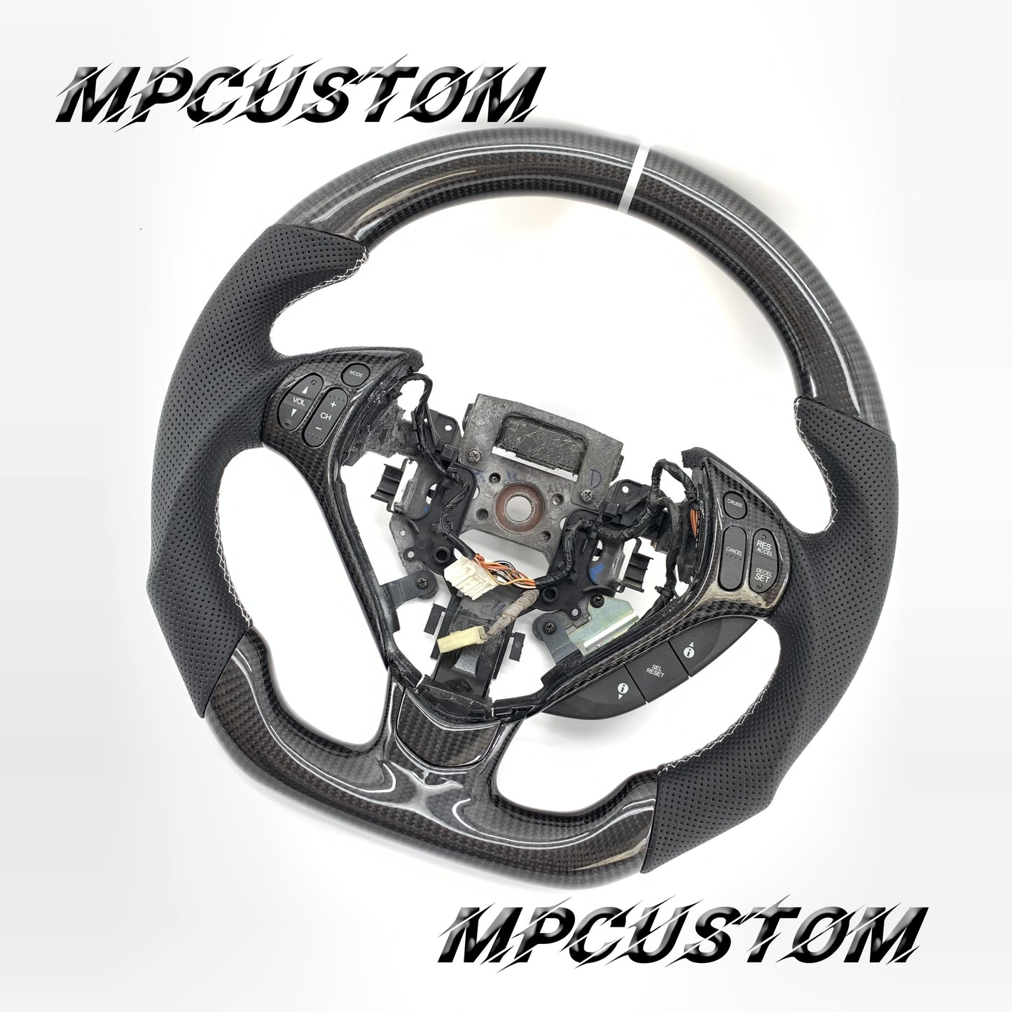 Mpcustom for Acura TL 2007-2008 carbon fiber steering wheel perforated leather