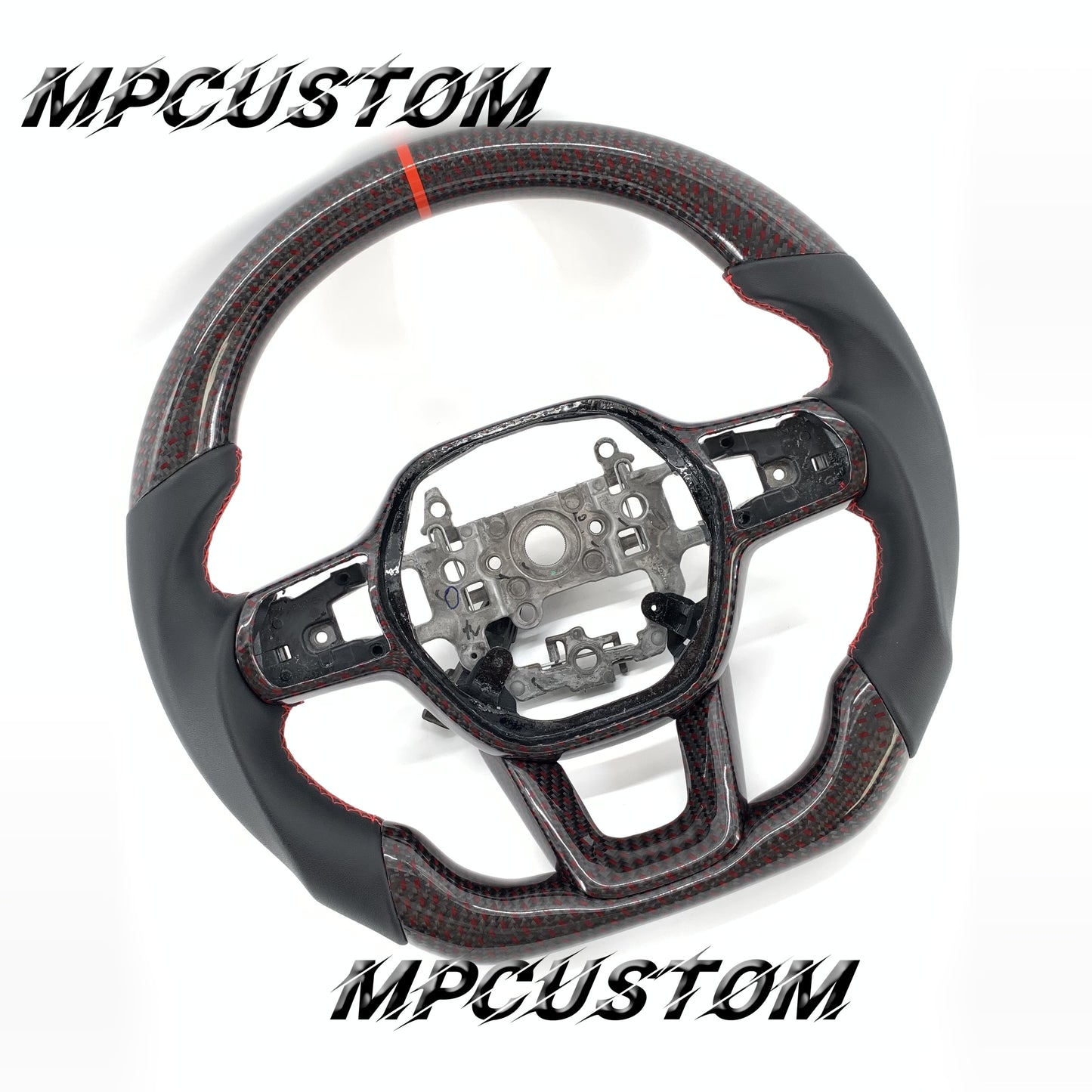 Mpcustom for Honda 11th gen Civic carbon fiber steering wheel red stripe line and smooth