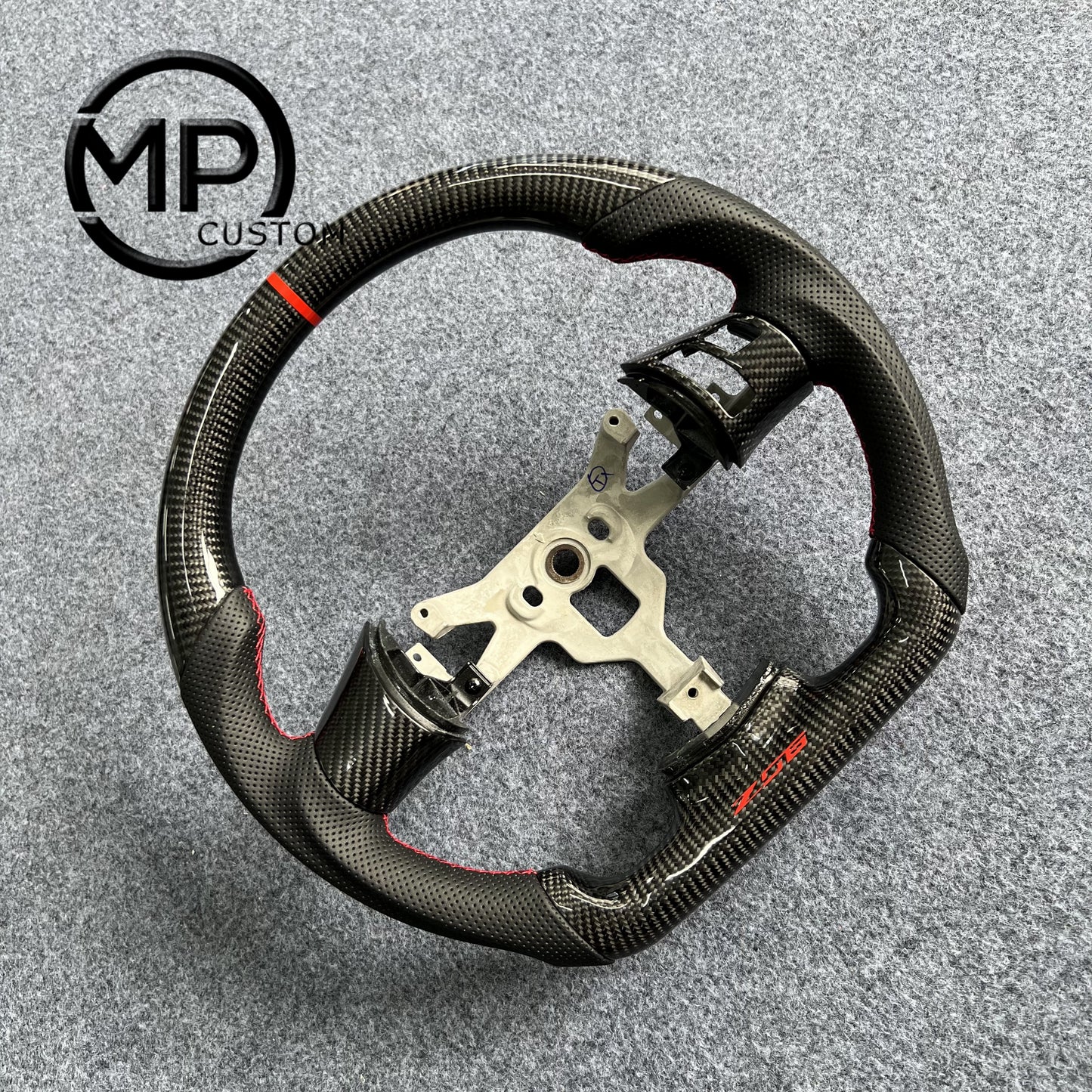 MPCUSTOM Fit For Chevrolet Corvette C6 Z06 2006-2011 carbon fiber steering wheel black smooth leather red center line