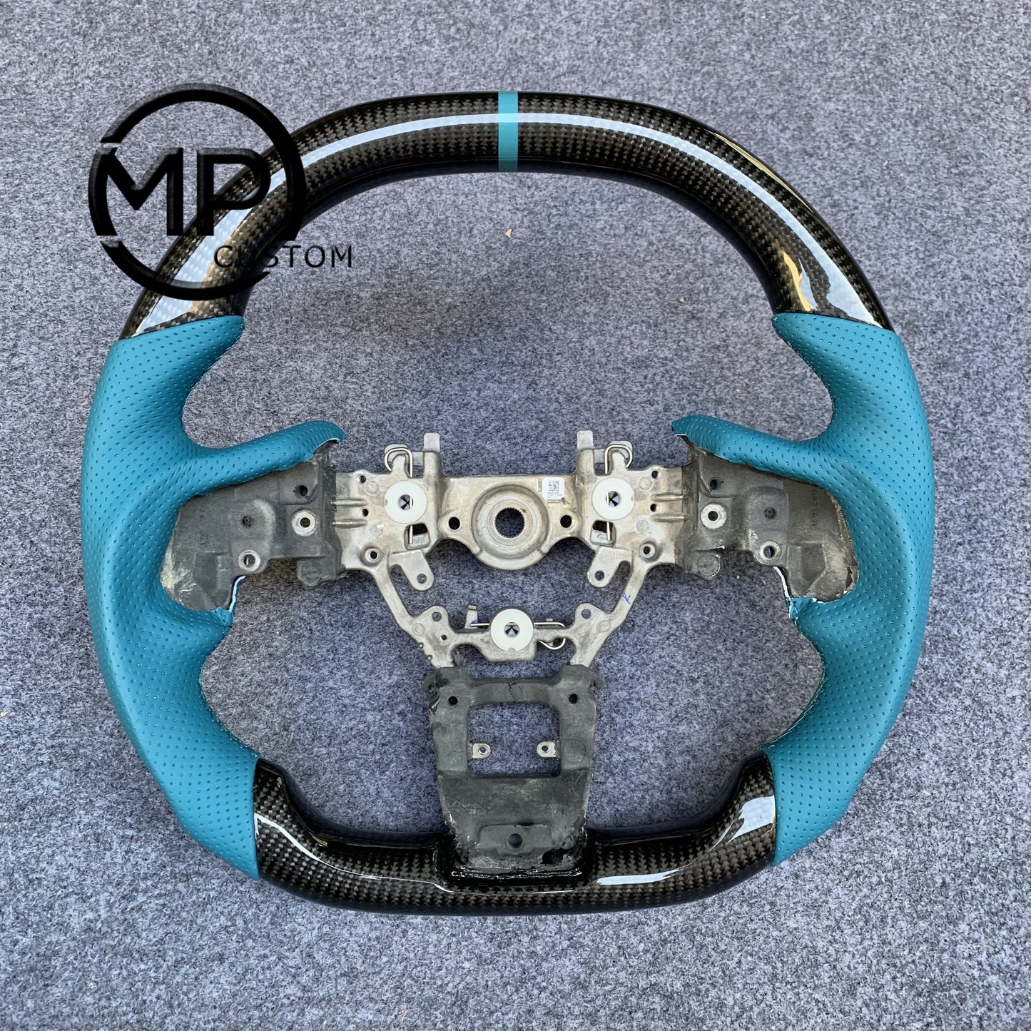 MPCUSTOM Fit For Subaru Forester 2019-2021/Impreza 2017-2021/Ascent 2019-2021/Crosstrek 2018-2021/Legacy 2018-2022/Outback 2018-2022 carbon fiber steering wheel blue perforated leather blue center line