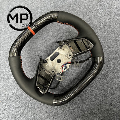 MPCUSTOM Fit For Chevrolet Corvette C8 2020+ carbon fiber steering wheel black smooth leather orange center line heating function