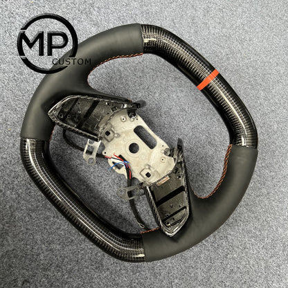 MPCUSTOM Fit For Chevrolet Corvette C8 2020+ carbon fiber steering wheel black smooth leather orange center line heating function