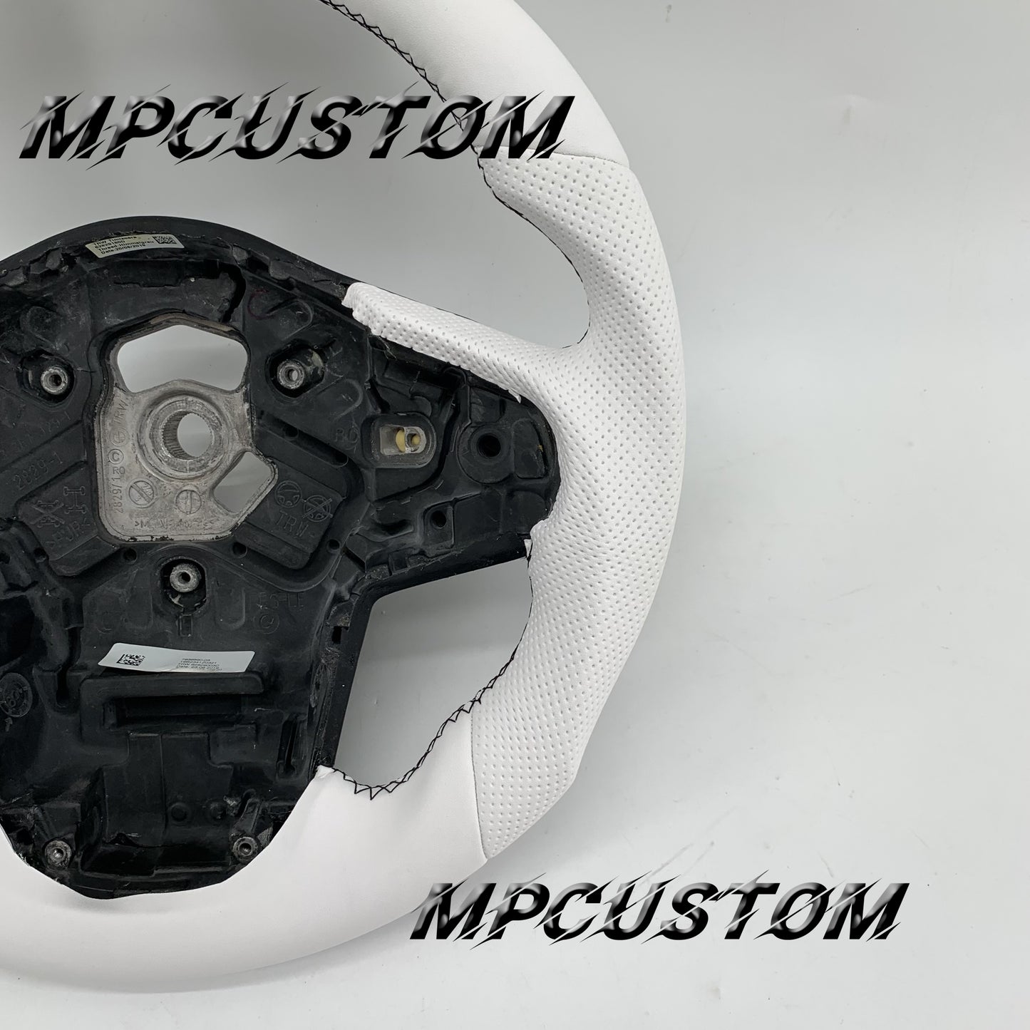 Mpcustom for Toyota Supra 2020 carbon fiber steering wheel flat bottom and white perforated leather