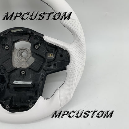 Mpcustom for Toyota Supra 2020 carbon fiber steering wheel flat bottom and white perforated leather
