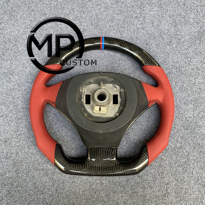 MPCUSTOM Fit For 2004 BMW E60 530i/E60  carbon fiber steering wheel red perforated leather BMW three-color center line
