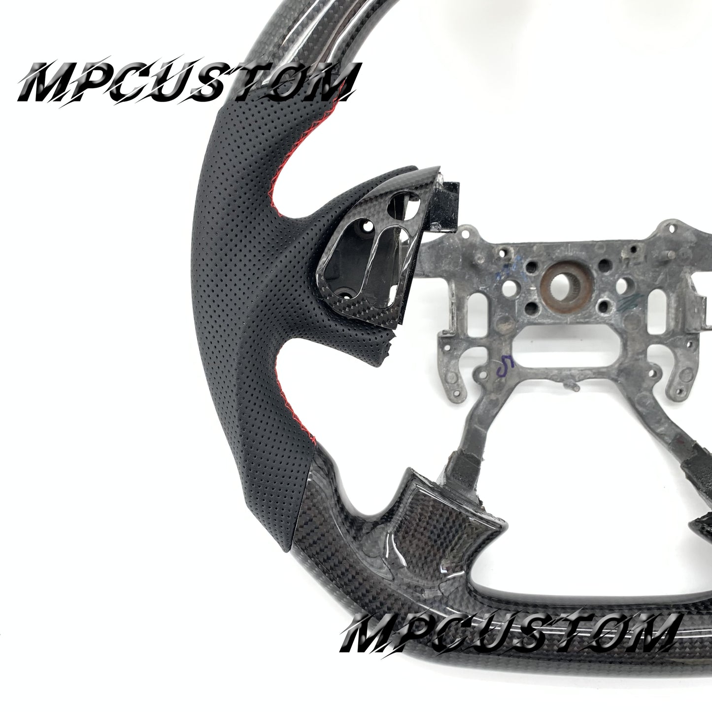Mpcustom for Acura TL 2004-2006 carbon fiber steering wheel gloss balck carbon fiber and red stitching