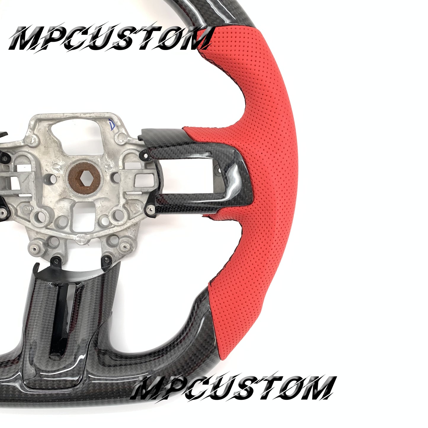 Mpcustom for Ford Mustang 2015-2017 carbon fiber steering wheel red stripe line and red stitching