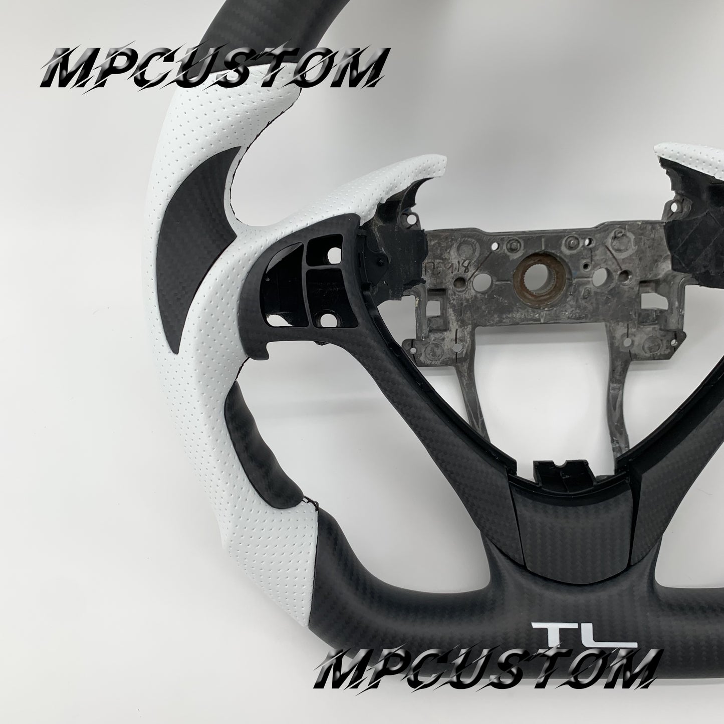 Mpcustom Acura TL 2009-2014 carbon fiber steering wheel white perforated leather