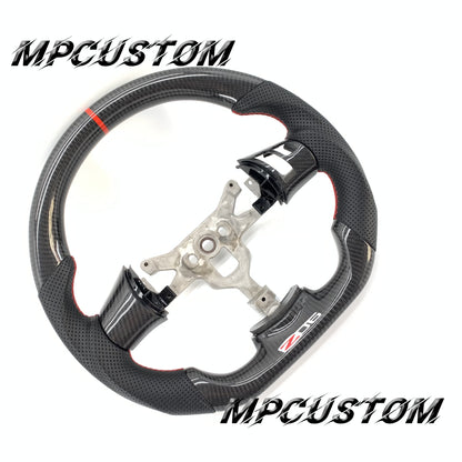 Mpcustom for Chevrolet Corvette C6 ZR1 Z06 carbon fiber steering wheel red stripe line and red stitching and round top