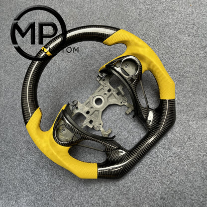 MPCUSTOM Fit For Honda 9th gen Accord SPORT 4 DOOR SEDAN 2013-2017/Crosstour 2013-2015/Ridgeline 2017-2020 carbon fiber steering wheel yellow perforated leather yellow center line