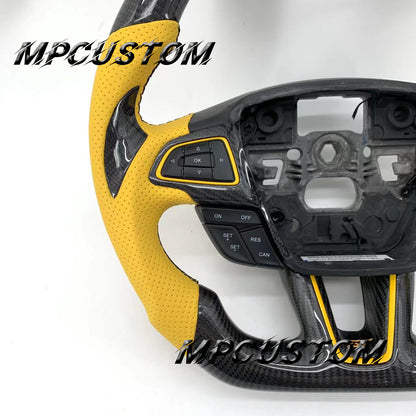 Mpcustom for Ford Focus MK3 ST RS carbon fiber steering wheel yellow perforated leather