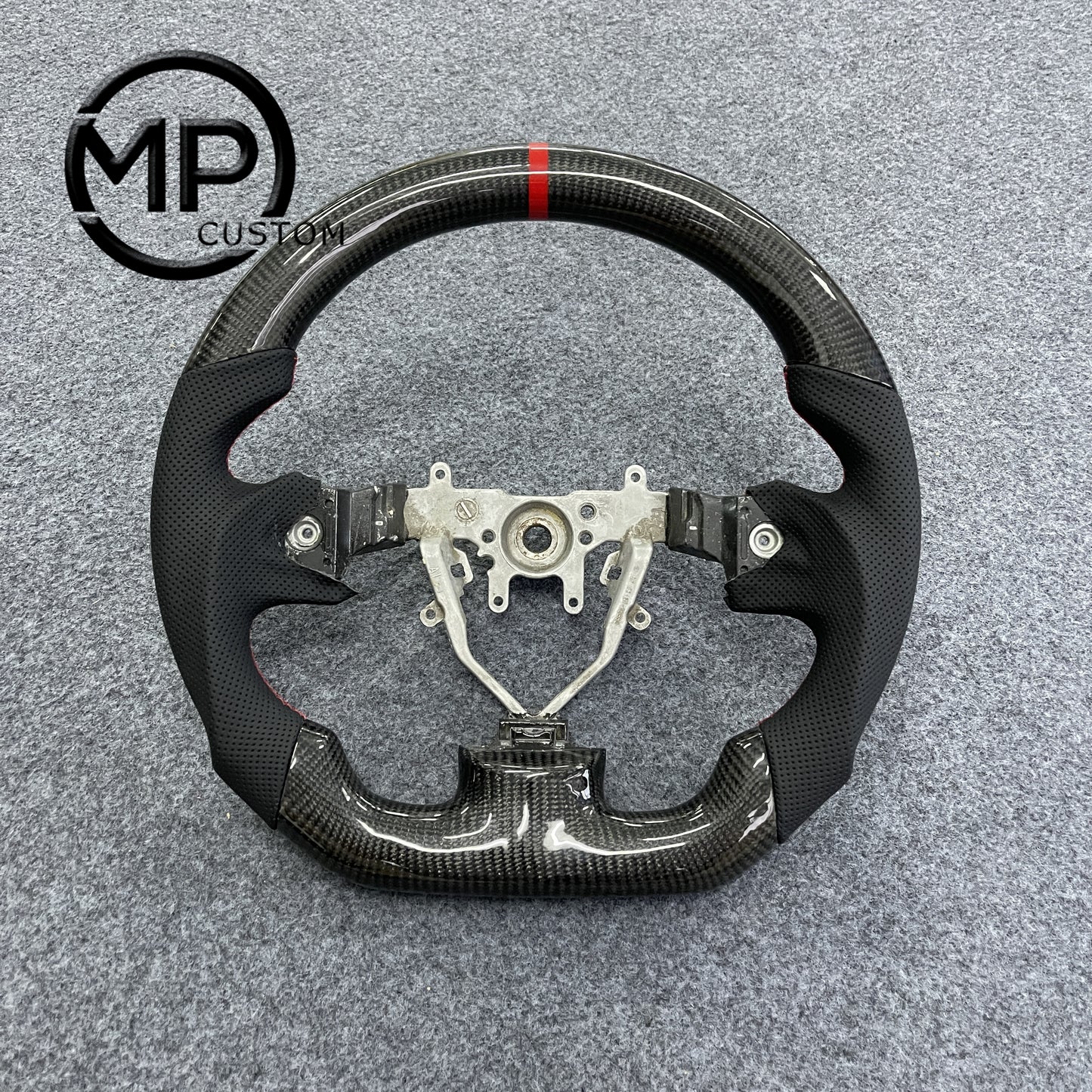 MPCUSTOM Fit For Subaru Impreza /WRX /STI/ Multifunction 2008 - 2014/Forester 2008-2012/Legacy 2008-2010/Outback 2008-2009/Exiga 2009 carbon fiber steering wheel black perforated leather red center line