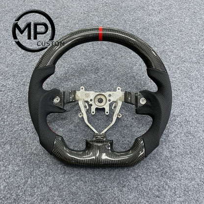 MPCUSTOM Fit For Subaru Impreza /WRX /STI/ Multifunction 2008 - 2014/Forester 2008-2012/Legacy 2008-2010/Outback 2008-2009/Exiga 2009 carbon fiber steering wheel black perforated leather red center line