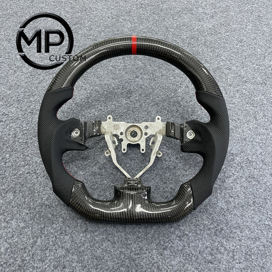 MPCUSTOM Fit For Subaru Impreza /WRX /STI/ Multifunction 2008 - 2014/Forester 2008-2012/Legacy 2008-2010/Outback 2008-2009/Exiga 2009 carbon fiber steering wheel black perforated leather red center line