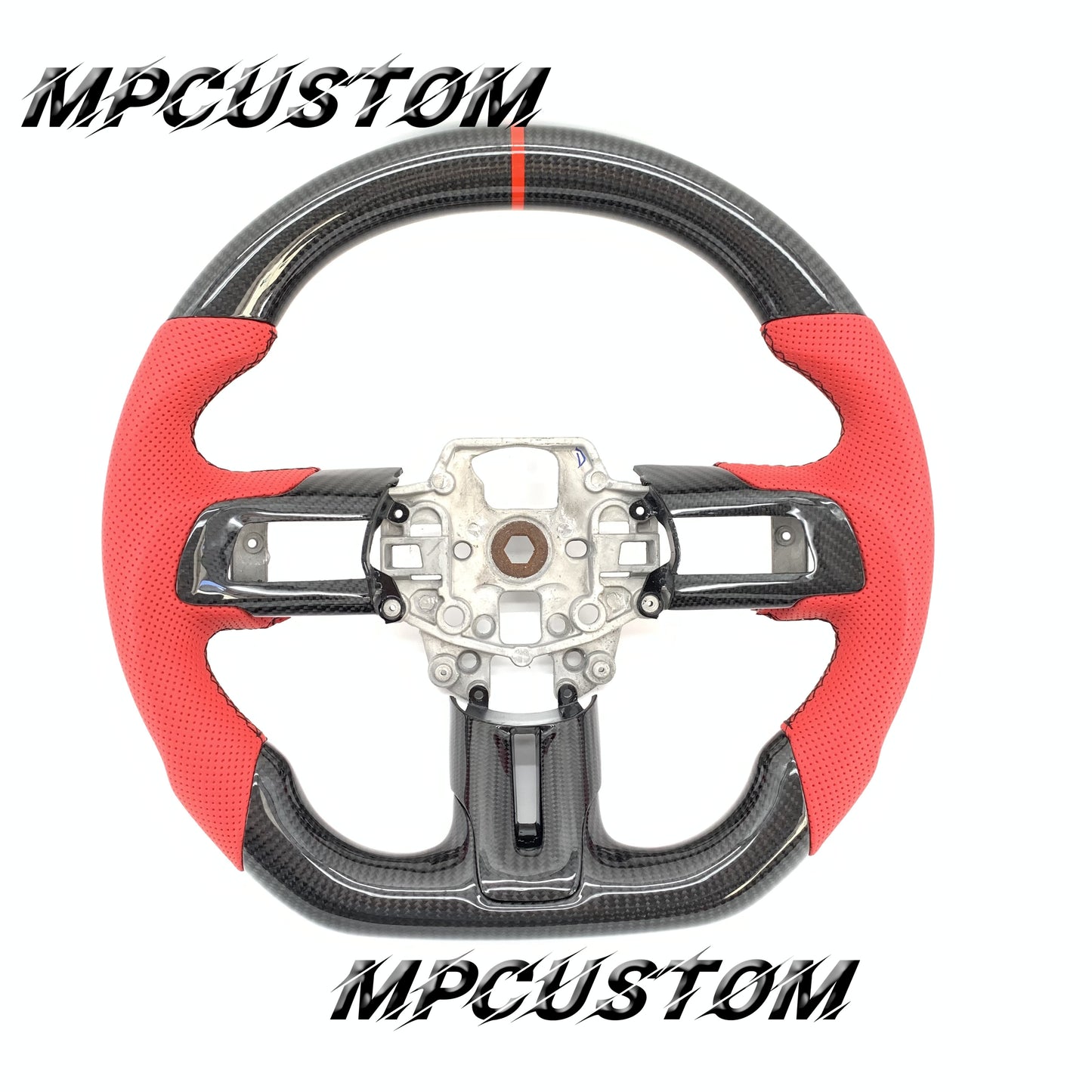 Mpcustom for Ford Mustang 2015-2017 carbon fiber steering wheel red perforated leather