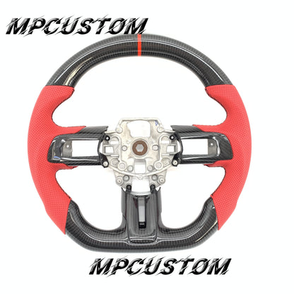 Mpcustom for Ford Mustang 2015-2017 carbon fiber steering wheel red perforated leather
