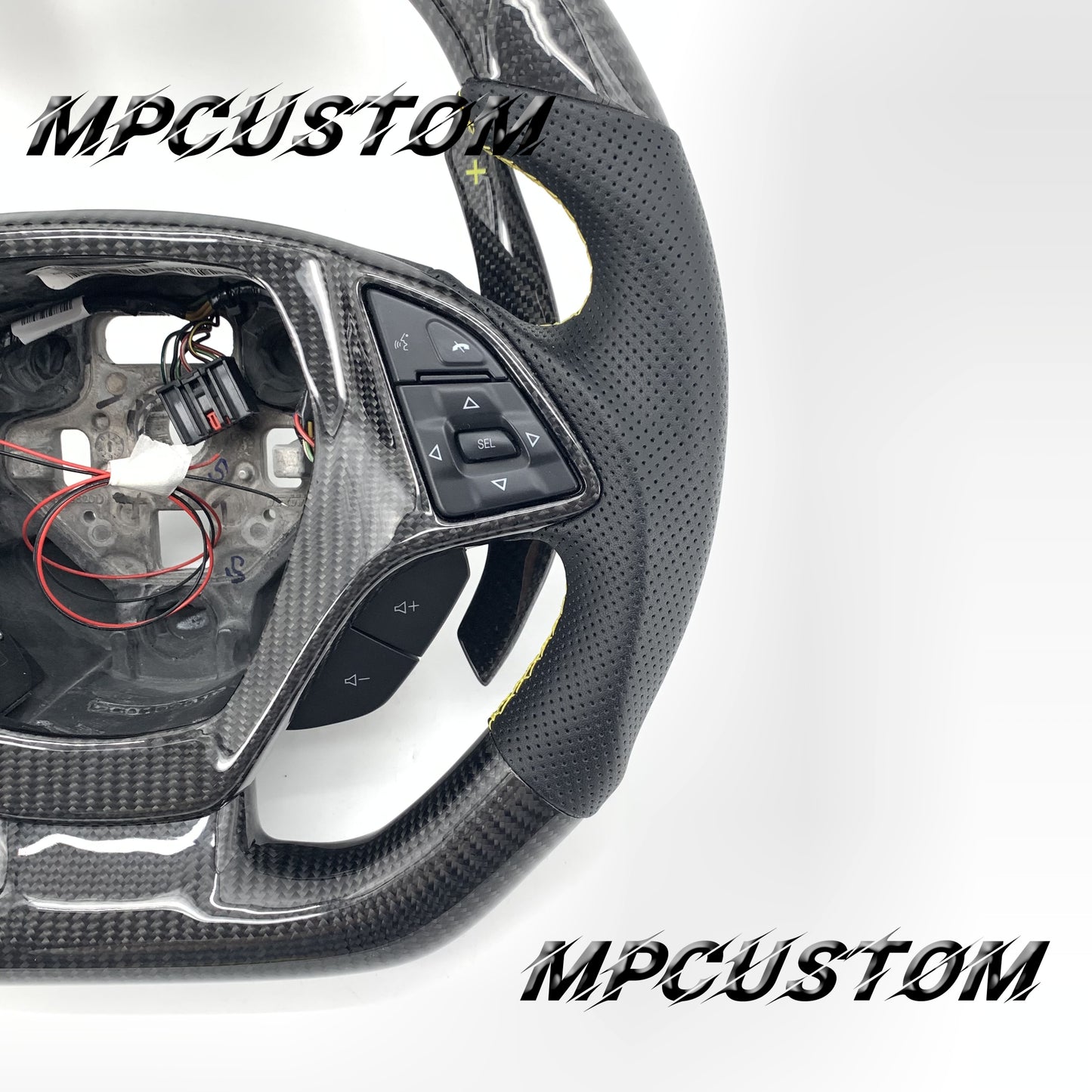 Mpcustom for Chevrolet Corvette C7 2014-2019 carbon fiber steering wheel yellow stitching
