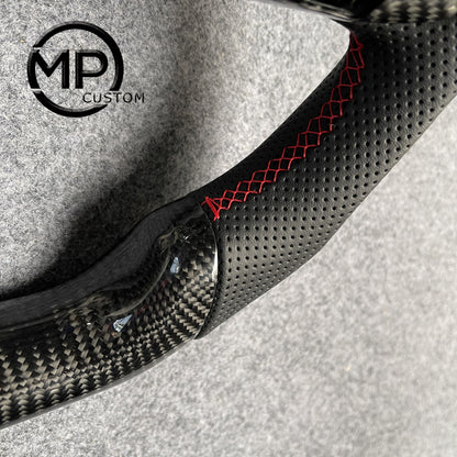 MPCUSTOM Fit For Subaru WRX/STI 2015-2022 carbon fiber steering wheel black perforated leather red center line