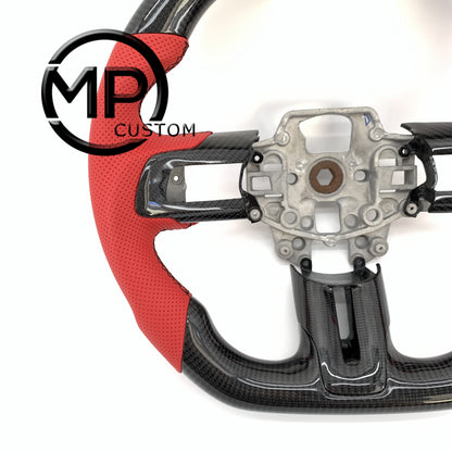 MPCUSTOM Fit For Ford mustang GT 2015-2017 gloss carbon fiber steering wheel red perforated leather red center line